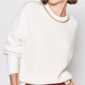 Joie Meliso Gold Chain Sweater in Porcelain